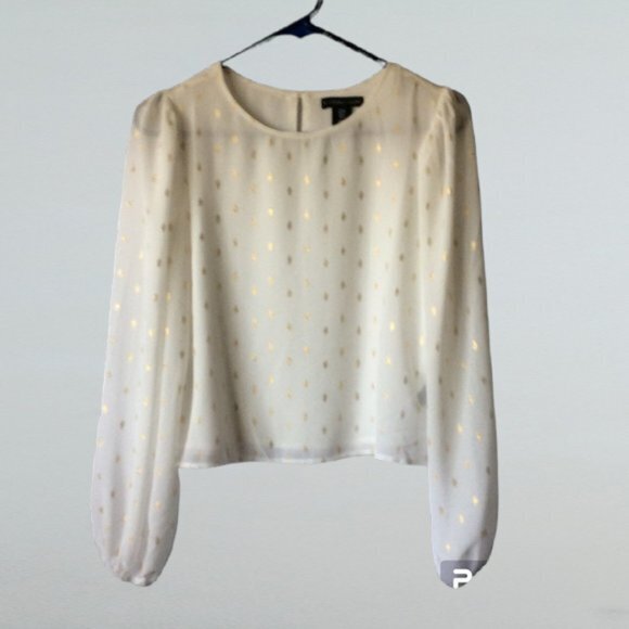 Sincerly Jules Tops - Sincerely, Jules Lightweight Pull-Over Blouse with Long Sleeve, White with Gold